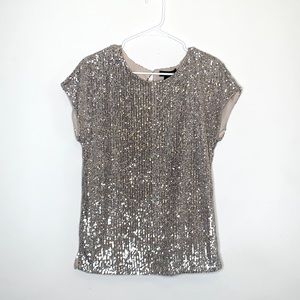 NWT Rachel Zoe Silver Sequin Embellished Short Sleeve Blouse Party Holiday Event